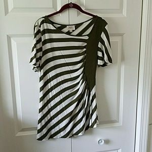 Olive Green & White Striped Shirt