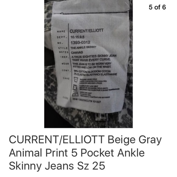 CURRENT/ELLIOTT PYTHON PRINT  SKINNY JEANS SZ 25 - Picture 3 of 7