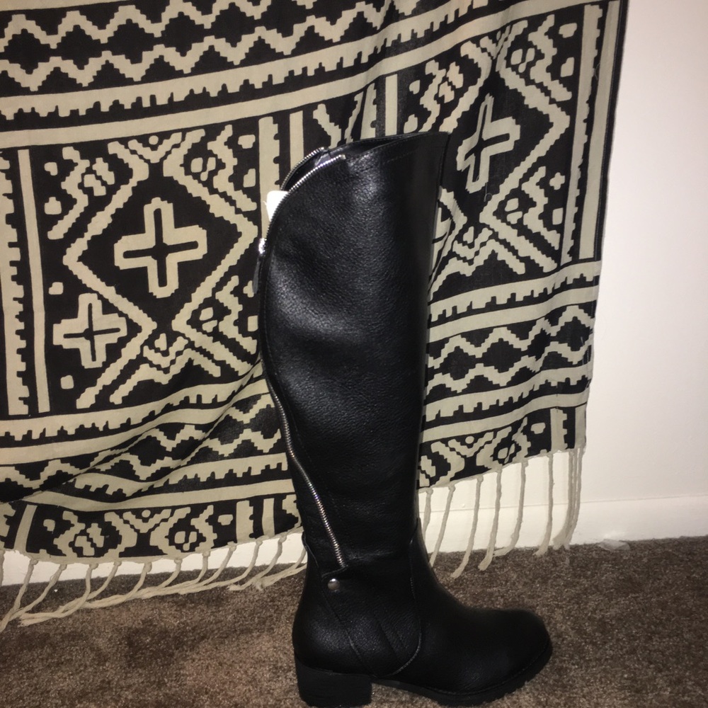 Steve Madden Saydee Black Leather Tall Boots