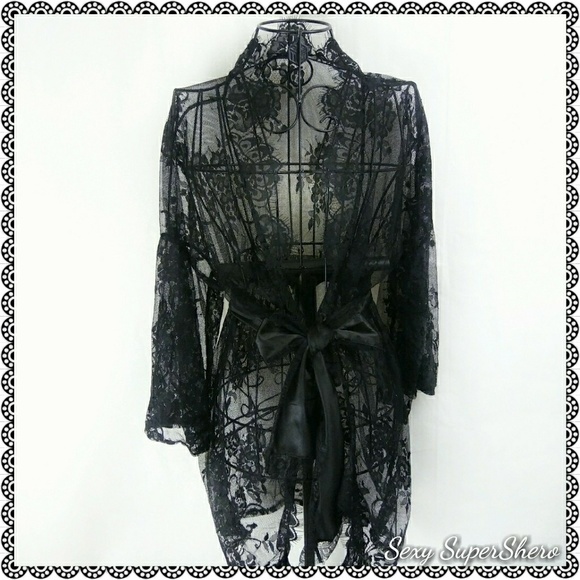 🌺NEW Black Belted Floral Lace Kimono Satin Belt - Picture 6 of 6