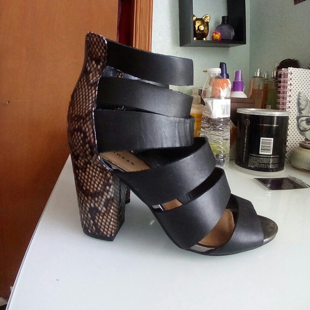 Black High Heel with snake pattern detail on heel