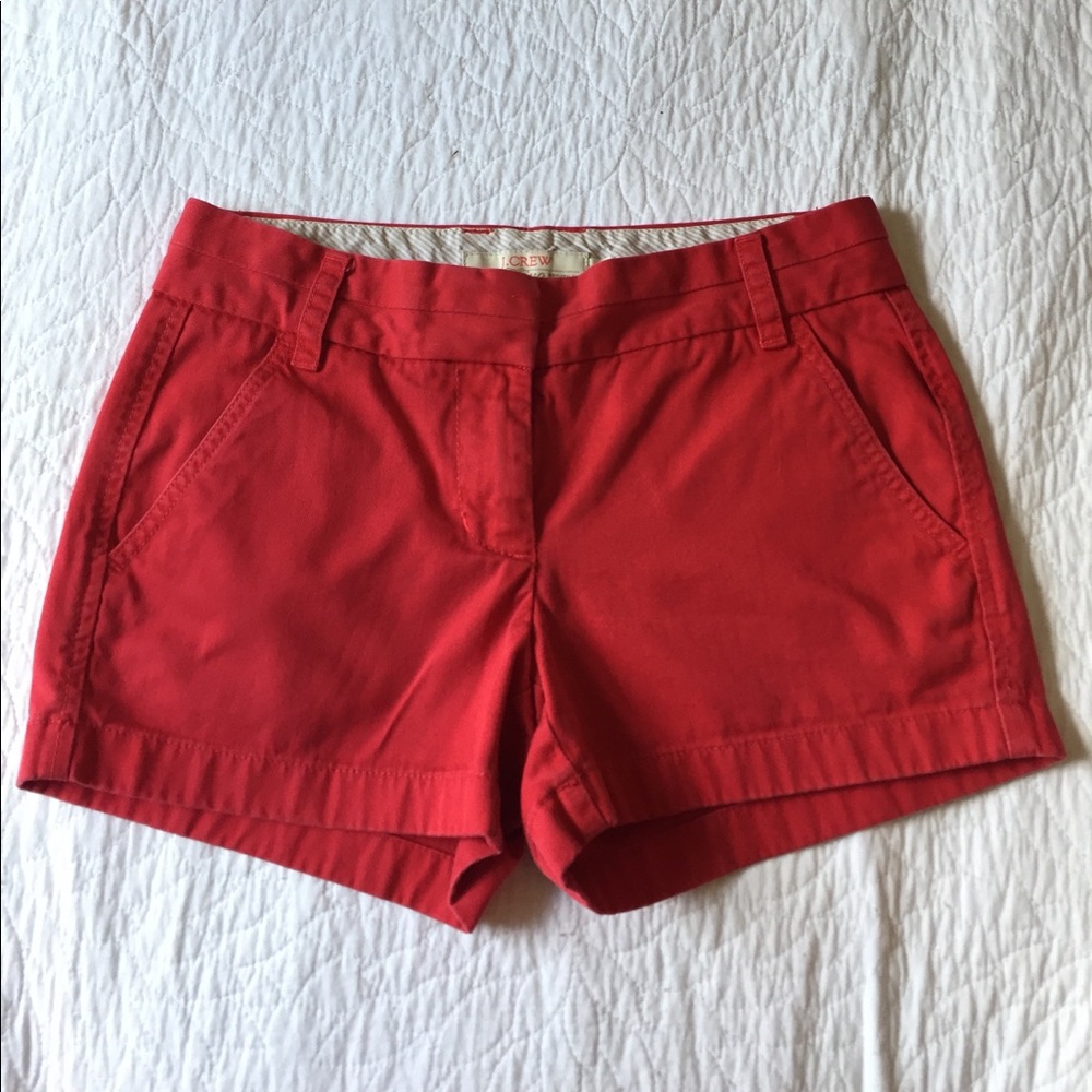 J.CREW three inch, broken in chino shorts in red