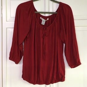 3/4 Sleeve Red Blouse