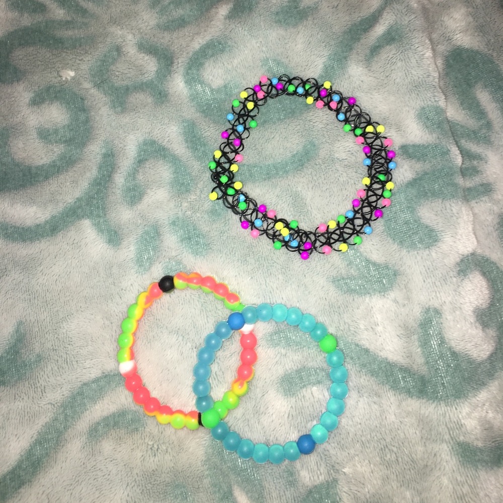Claire's lokai brackets and rainbow choker