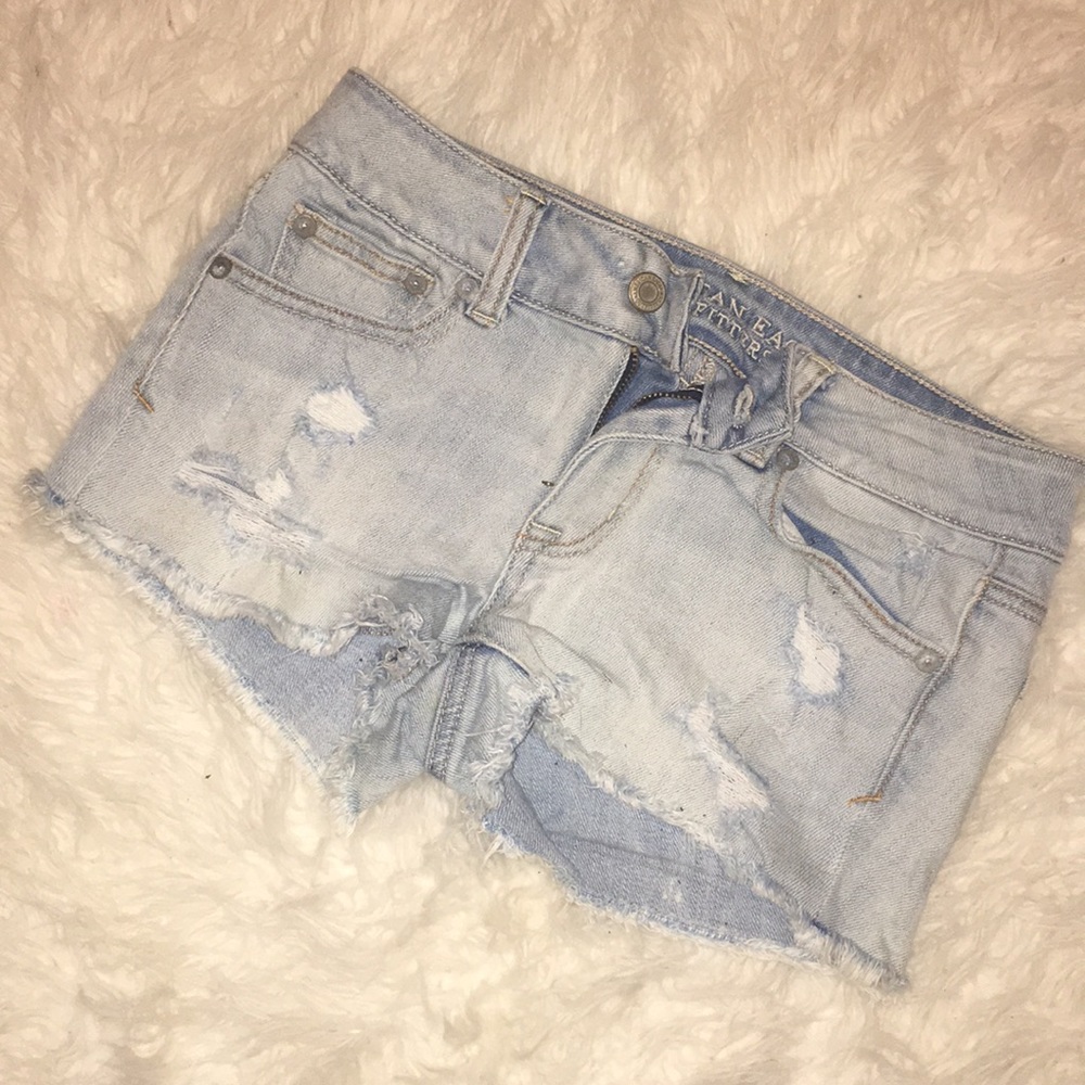 American Eagle Light Wash Destructed Jean Shorts