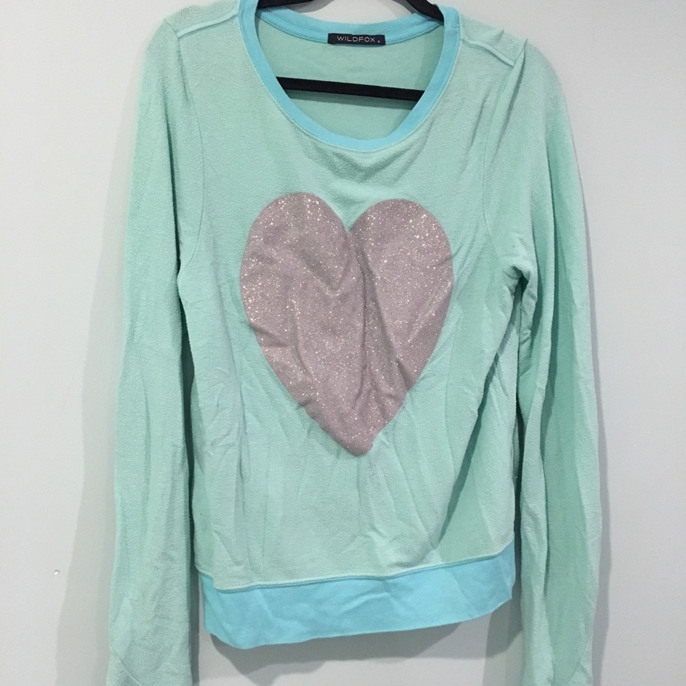 WILDFOX aqua silver heart baggy beach jumper
