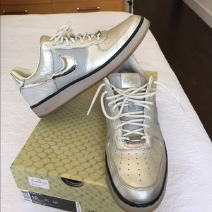 NIKE metallic silver Air Force Ones