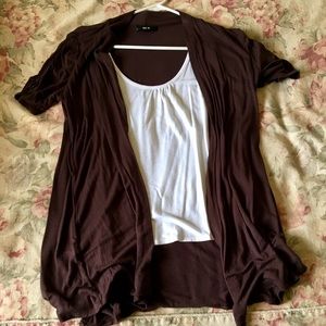 BCX Long Brown Top with White Front Top
