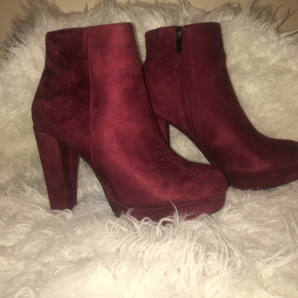Wine colored suede booties