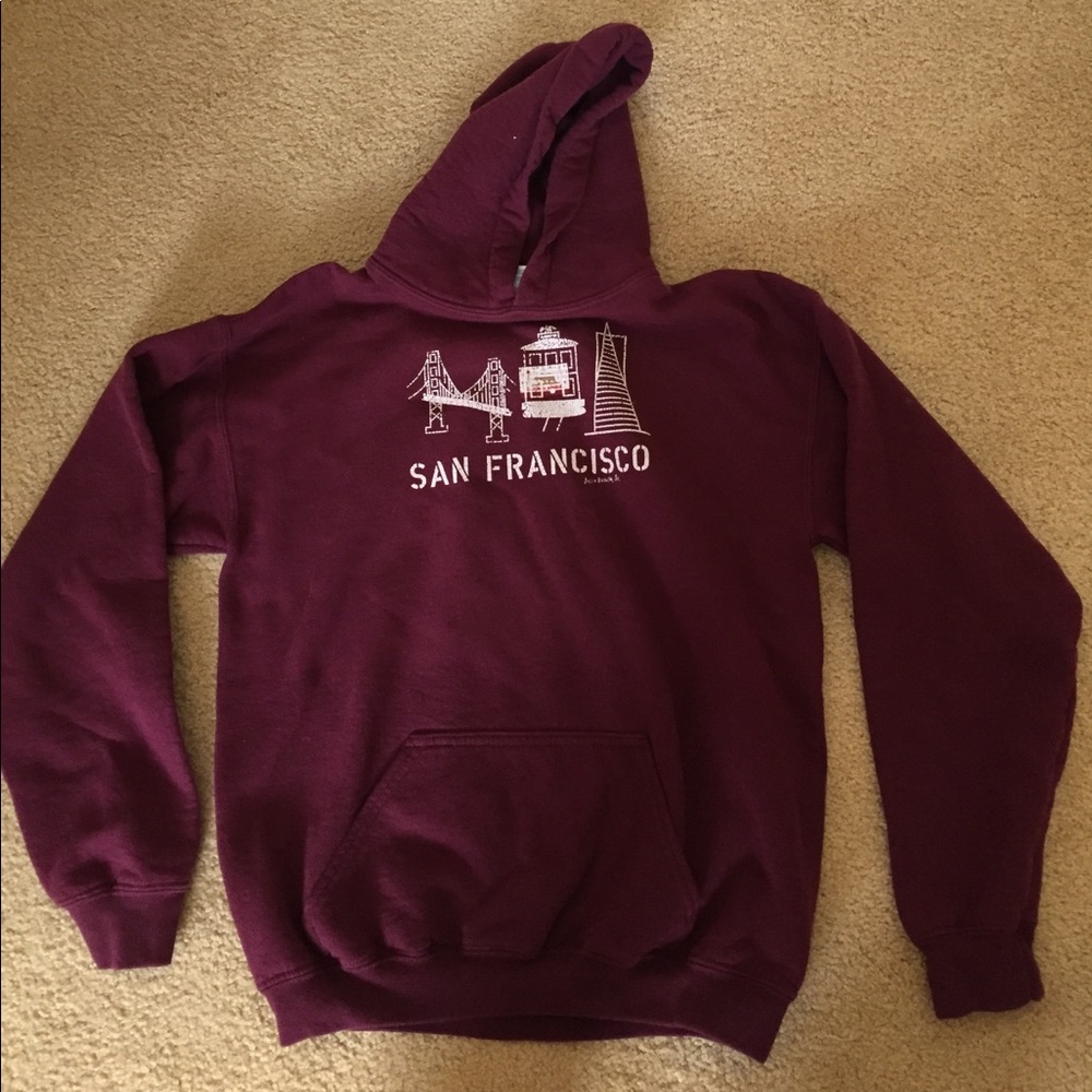 Maroon colored San Francisco sweatshirt
