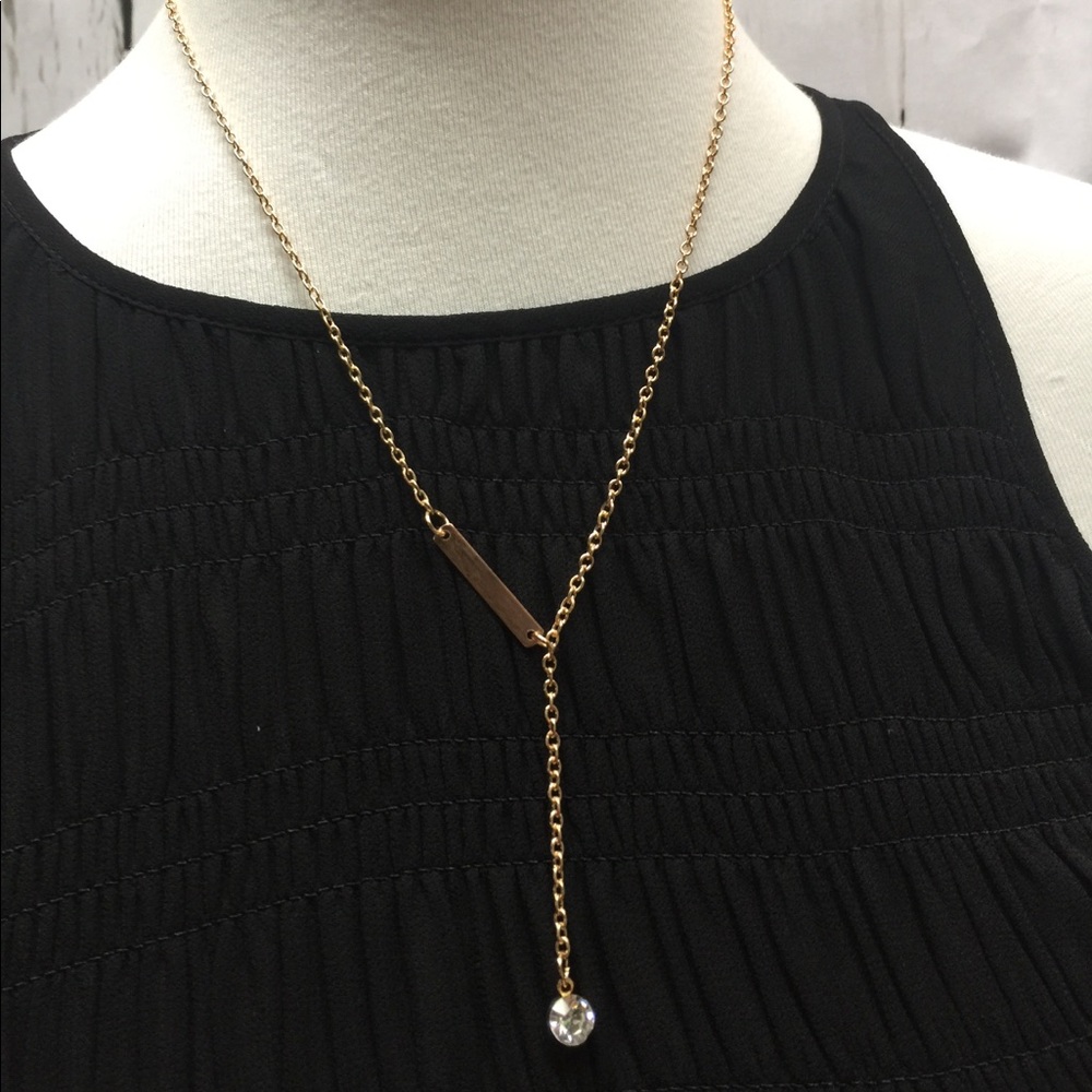 CRYSTAL LARIAT BAR NECKLACE GOLD TONE