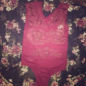 Gorgeous lace and Sheer maroon bodysuit