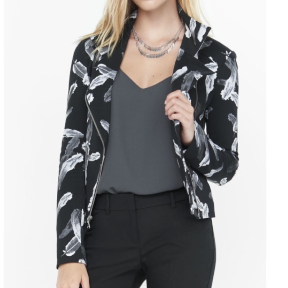 NWT Express Feather Print Moto Jacket Size Small