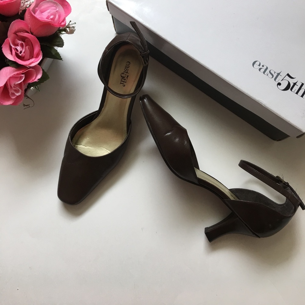 brown strap heel