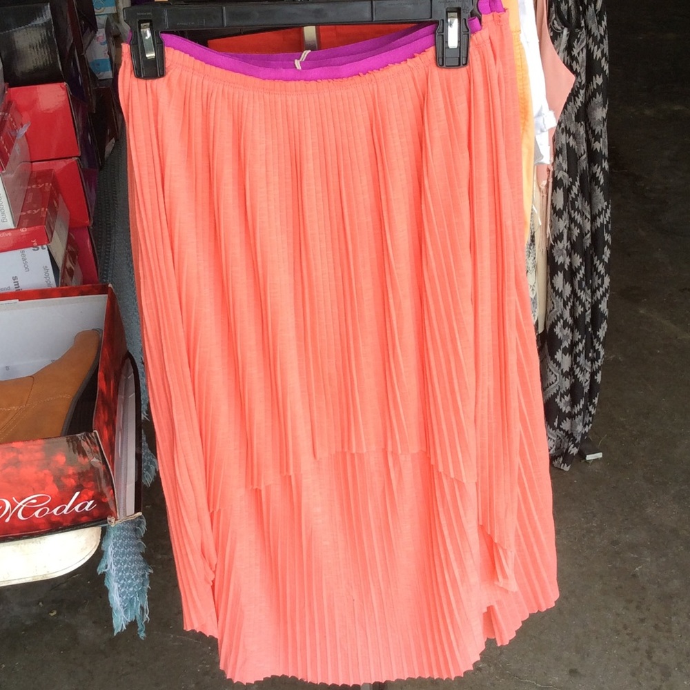 High low peach skirt with purple waist band