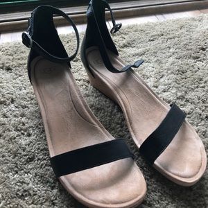 UGG black leather wedge sandals size 9
