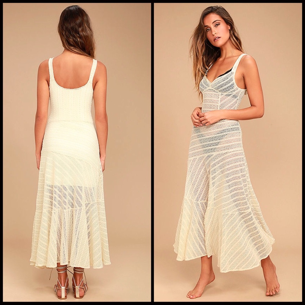 ❌SOLD❌FREE PEOPLE IVORY LACE SLIP MAXI DRESS - Picture 2 of 8