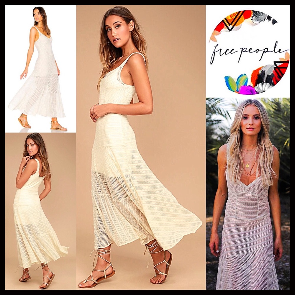 ❌SOLD❌FREE PEOPLE IVORY LACE SLIP MAXI DRESS - Picture 1 of 8