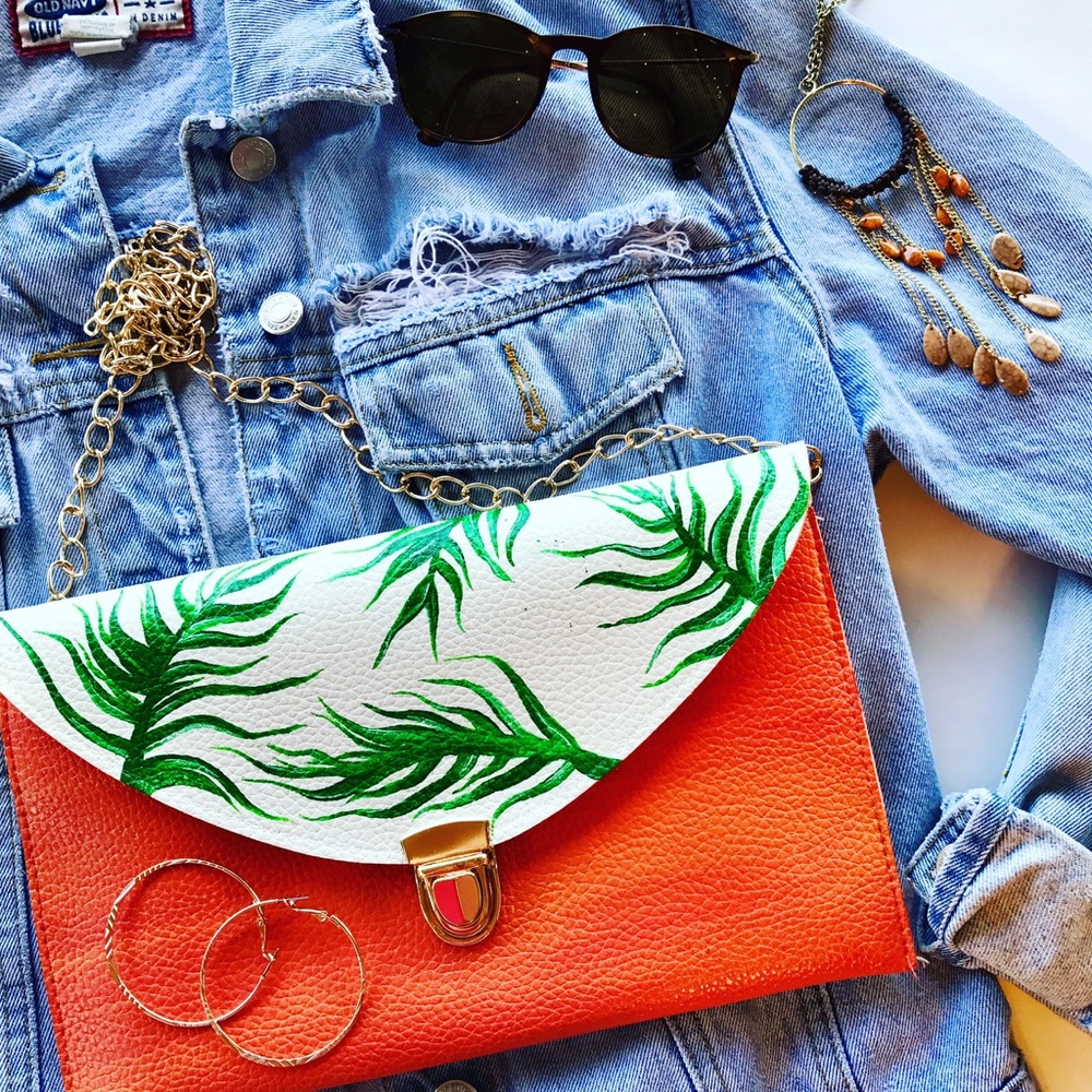 Mango & Green Leaf Clutch! $45