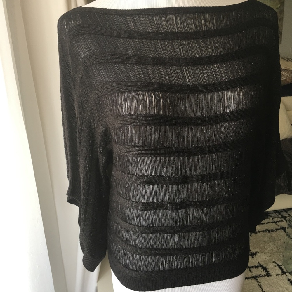 Arden B Metallic Black Eyelash Fringe Dolman Top