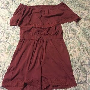 dusty rose off the shoulder romper