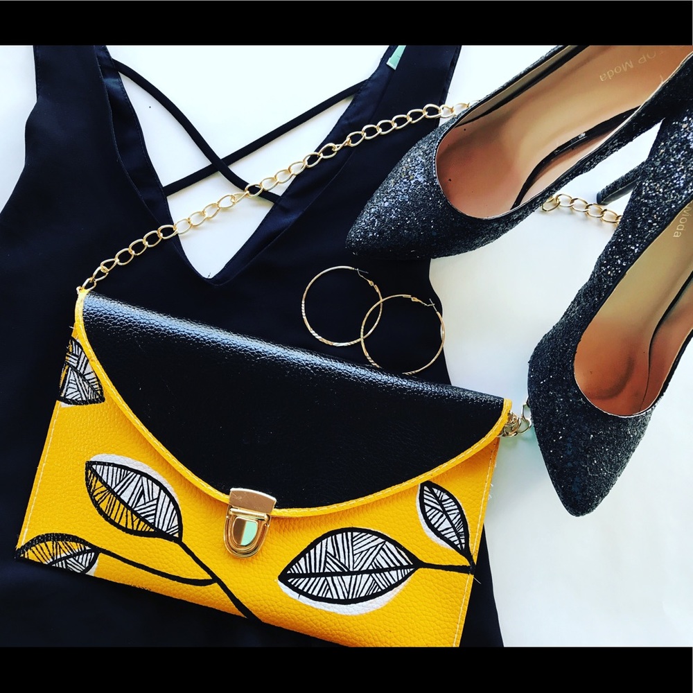 Black & Yellow Leaf Clutch $45