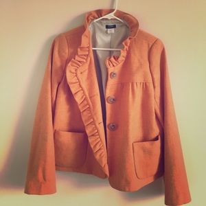 Orange wool ruffled J Crew jacket size 8