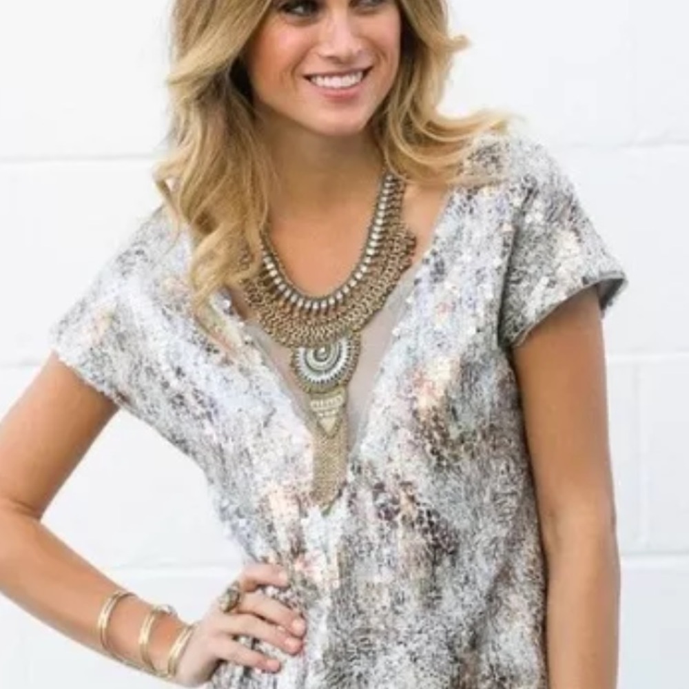 Free People Shattered Glass Silver Dress