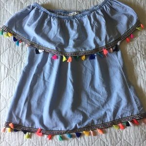 Off the shoulder tassel shirt