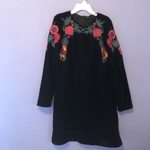 Black Velvet Zara Dress with Embroidery
