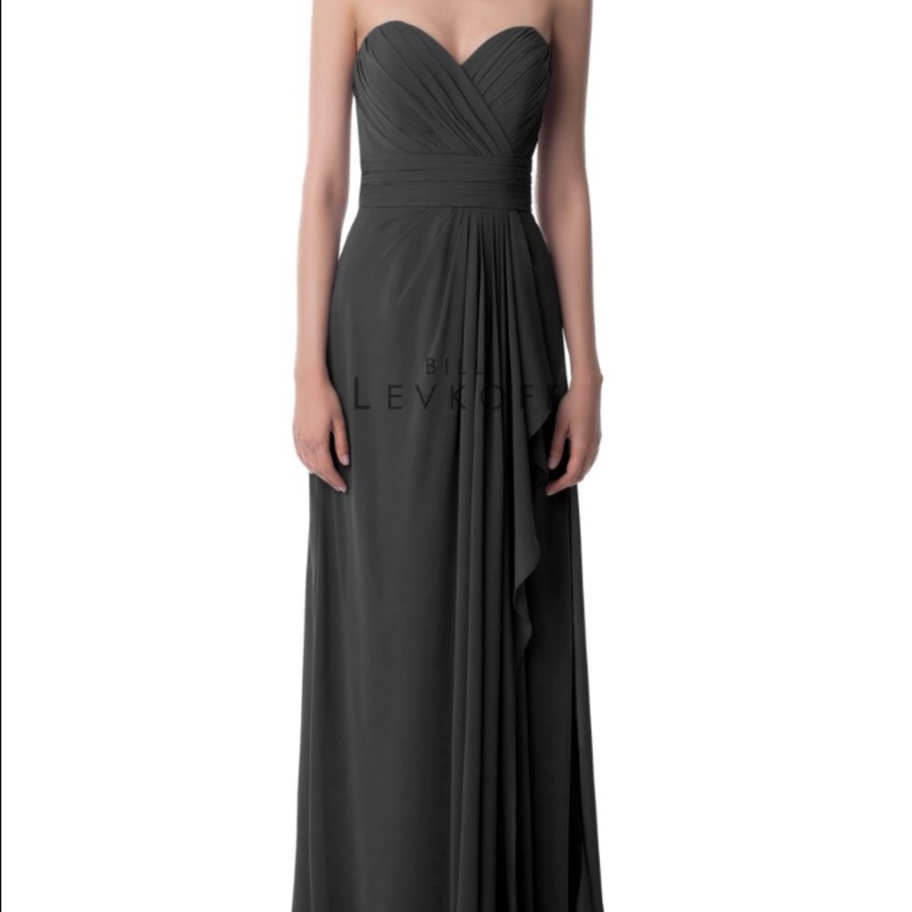 Bill Levkoff black strapless chiffon gown