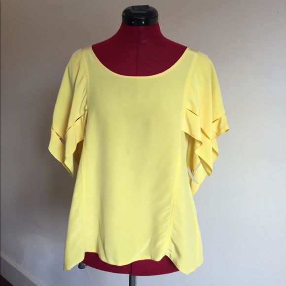 ANTHROPOLOGIE yellow silk short sleeve top - Picture 1 of 6