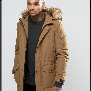 ASOS Brown Parka Jacket With Faux Fur Trim