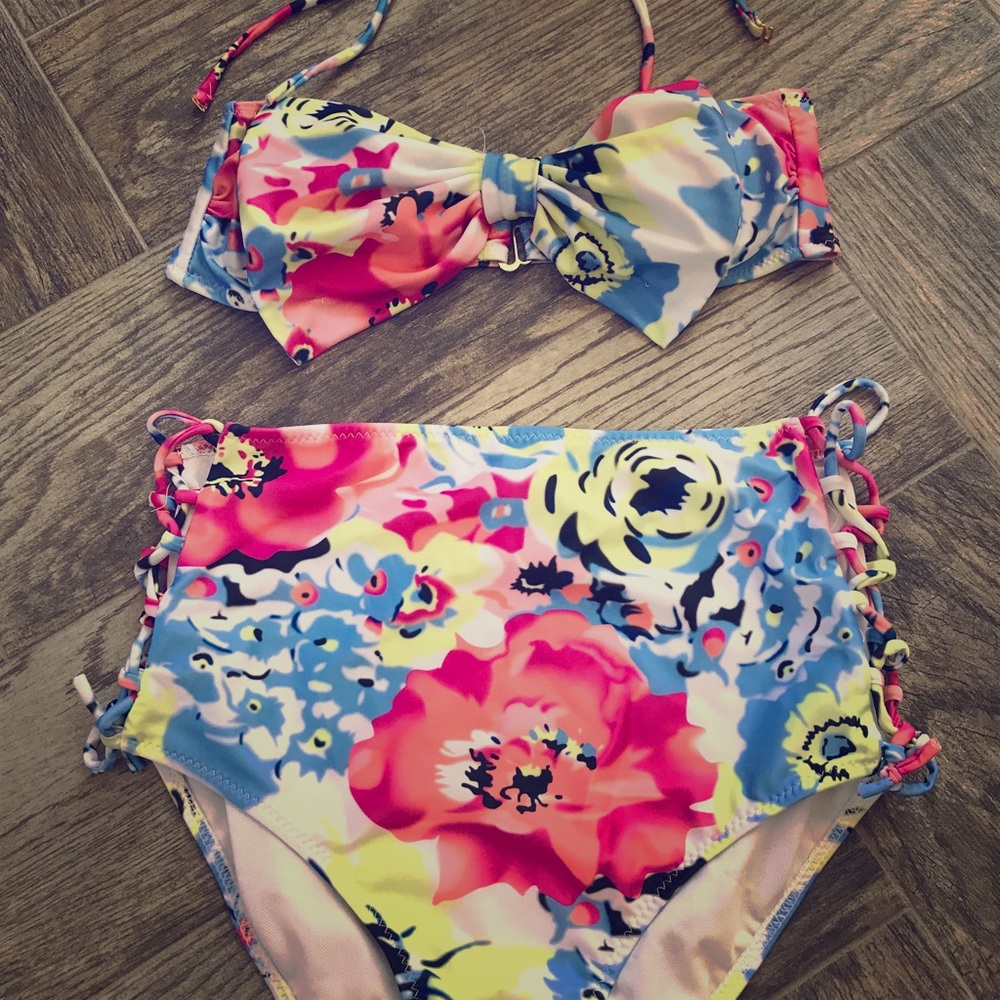 👙Floral midkini swimsuit, high waisted bottoms