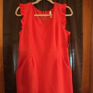 Cute coral colored dress with pockets and back zip
