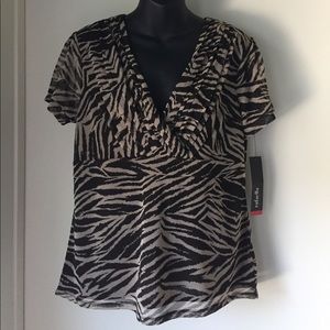 NWT Rafaella Short Sleeve Zebra Print Blouse