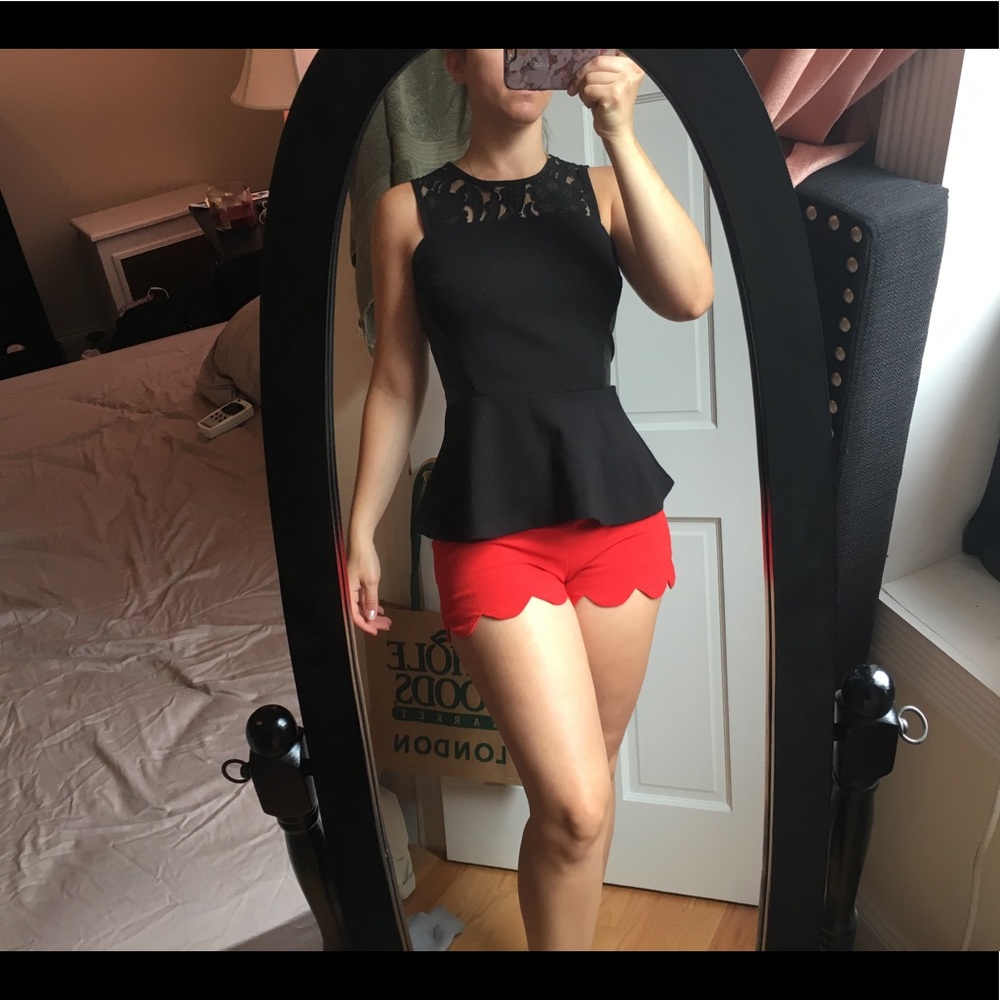 Black lace and leather peplum top!