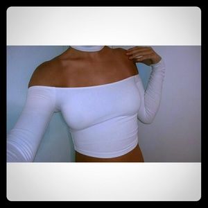White long sleeve off shoulder crop top