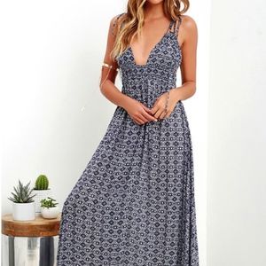 FIELD DAY NAVY BLUE PRINT MAXI DRESS XS