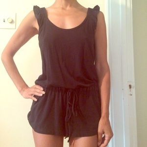 Sale! THEORY brown ruffled tank romper