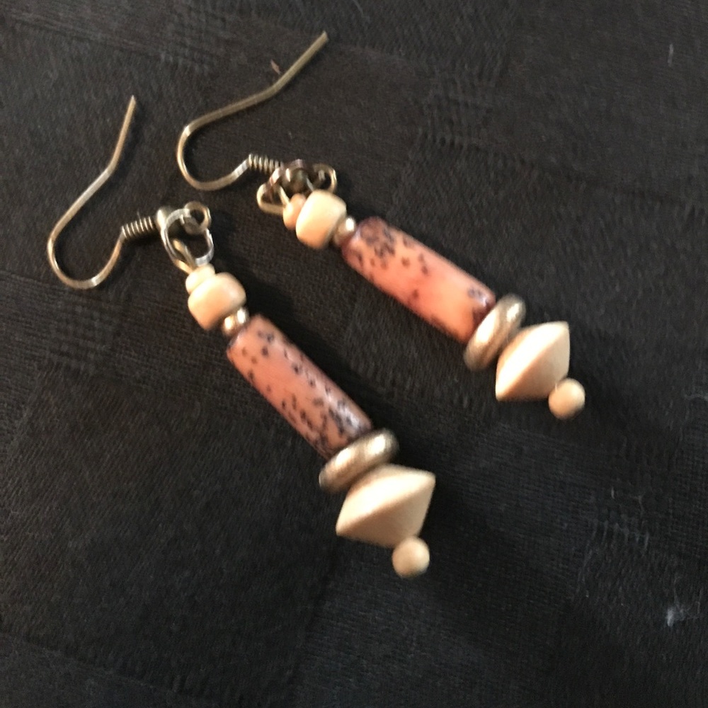 Wooden Dangle Earrings on Antique gold fittings
