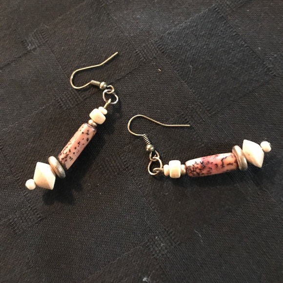 Wooden Dangle Earrings on Antique gold fittings - Picture 3 of 4