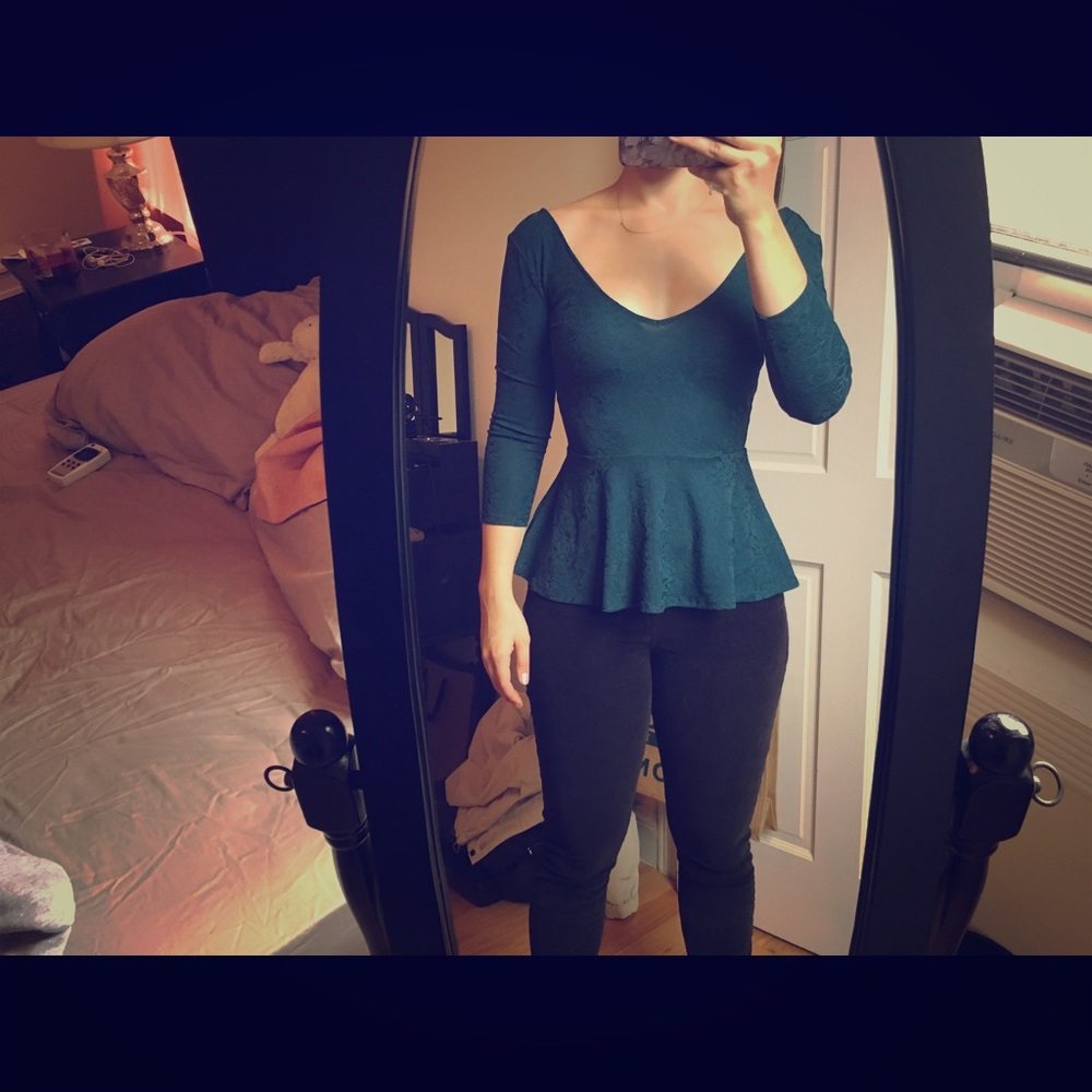 Forest green peplum top!