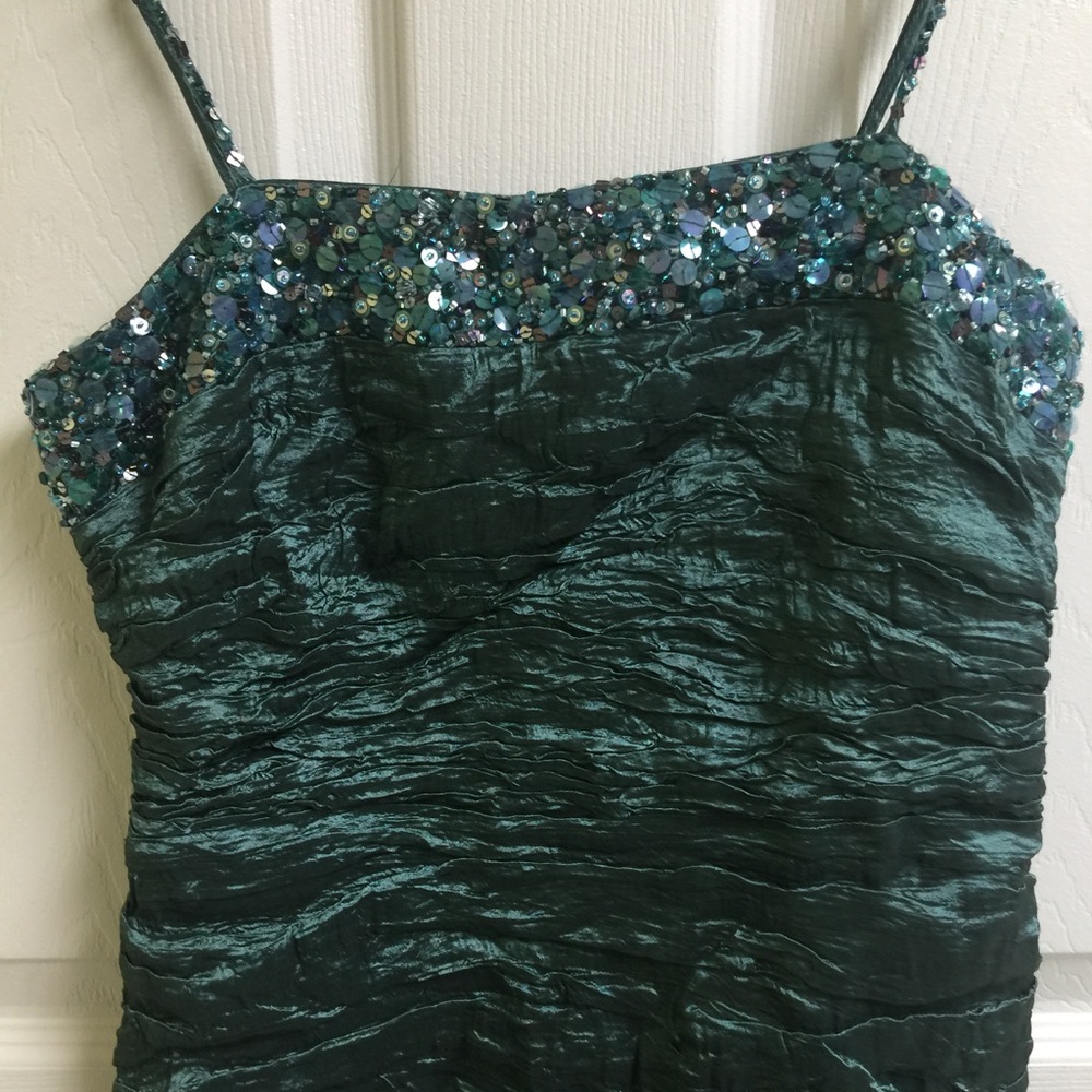BCBG MaxAzria Mini Dress Teal Crinkle Sequined