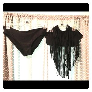 Black halter top fringe bikini