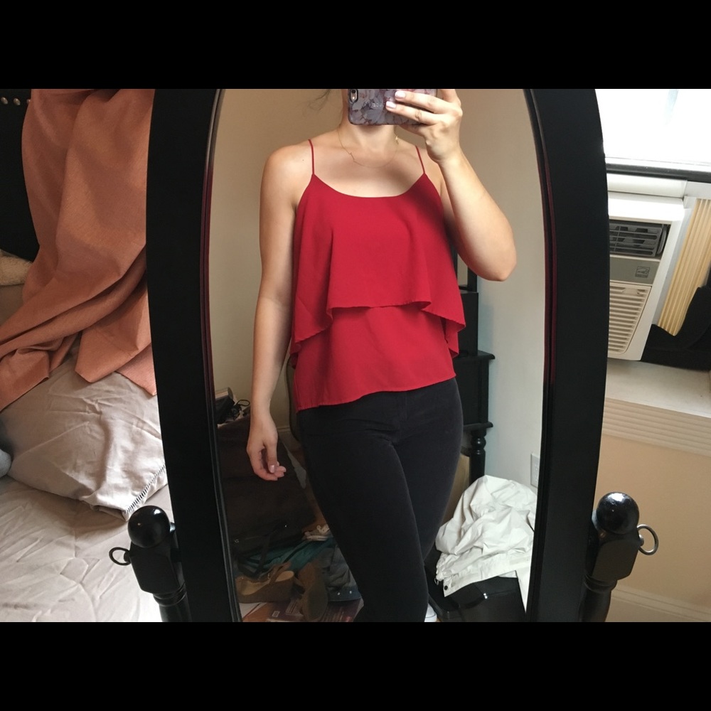Red flowy top!