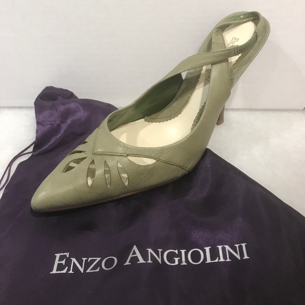 Enzo Angiolini Olive Green Leather Heels Size 8.5