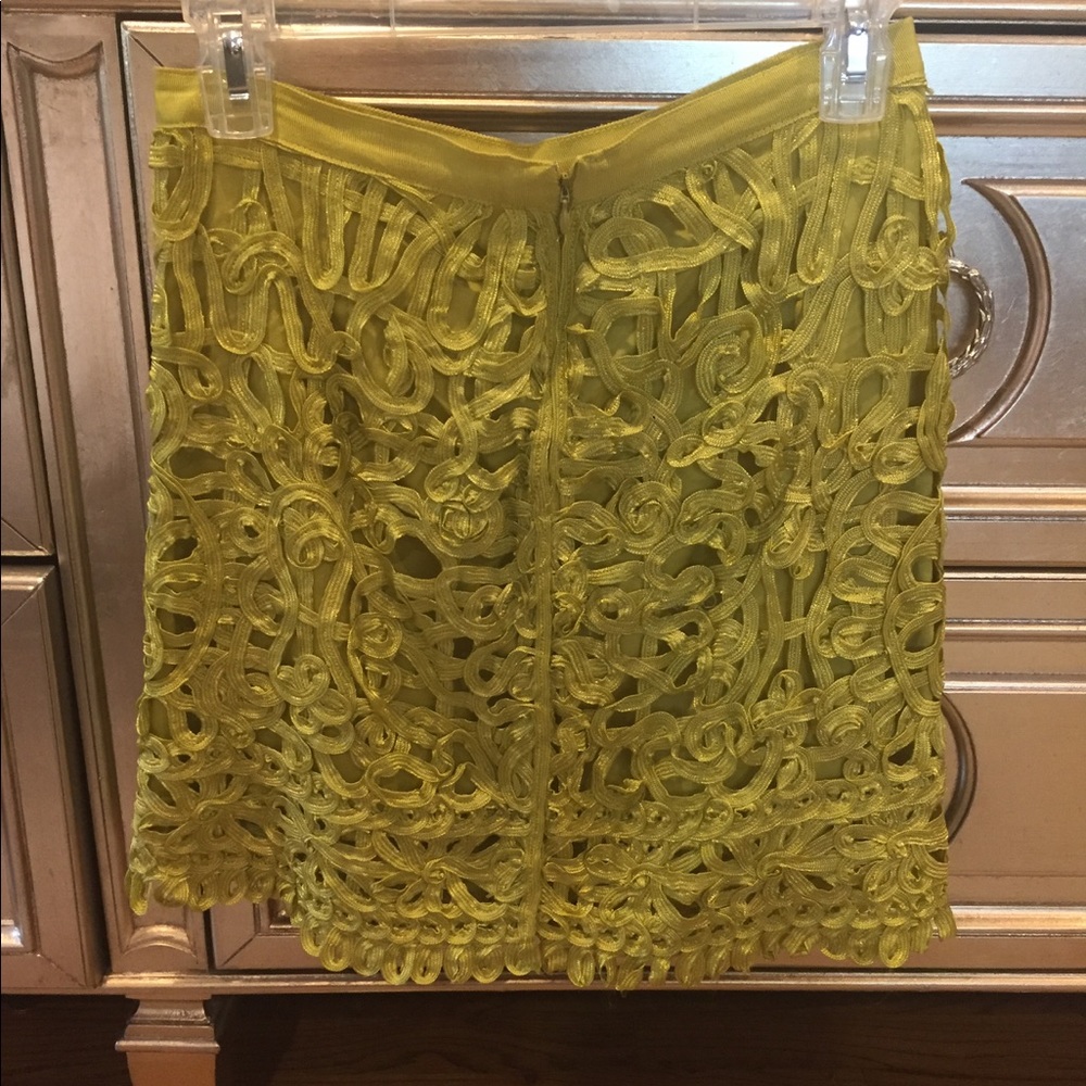 Bright lime green embroidered mini skirt