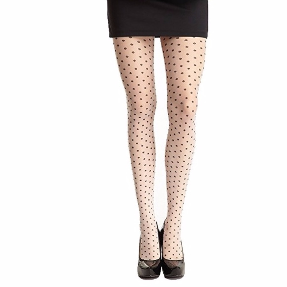 Betsey Johnson polka dot tights sheer cream new