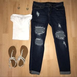 Ripped Cropped Dark Jeans
